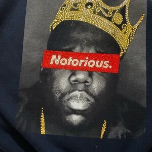 Notorious Graphic sweatshirt in navy with gold, red, silver rhinestones
